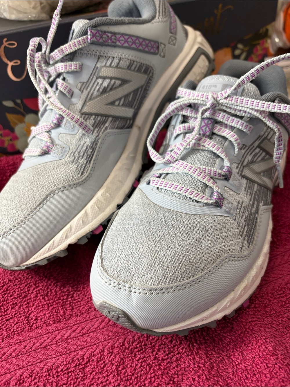 New Balance 410 Light Gray Sneakers with Purple Accents